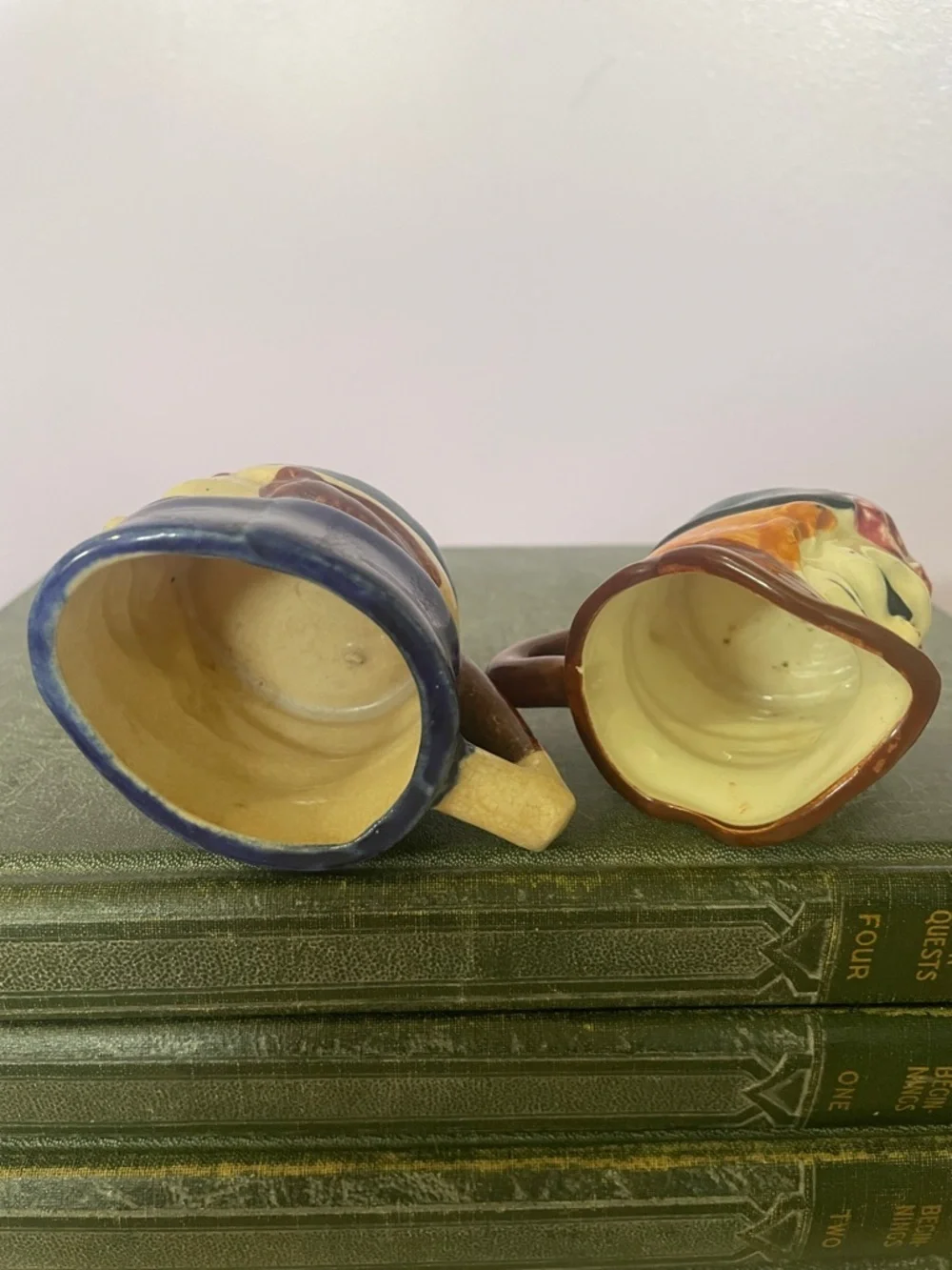 Vintage Ceramic Toby Jug Egg - creamer Cups - Pair in Multicolor